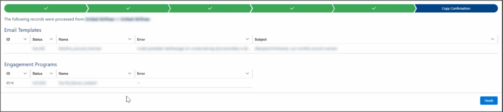 Account Engagement Sandbox-Production Bulk Asset Copy Flow copy confirmation