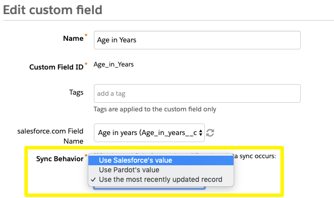 pardot field sync