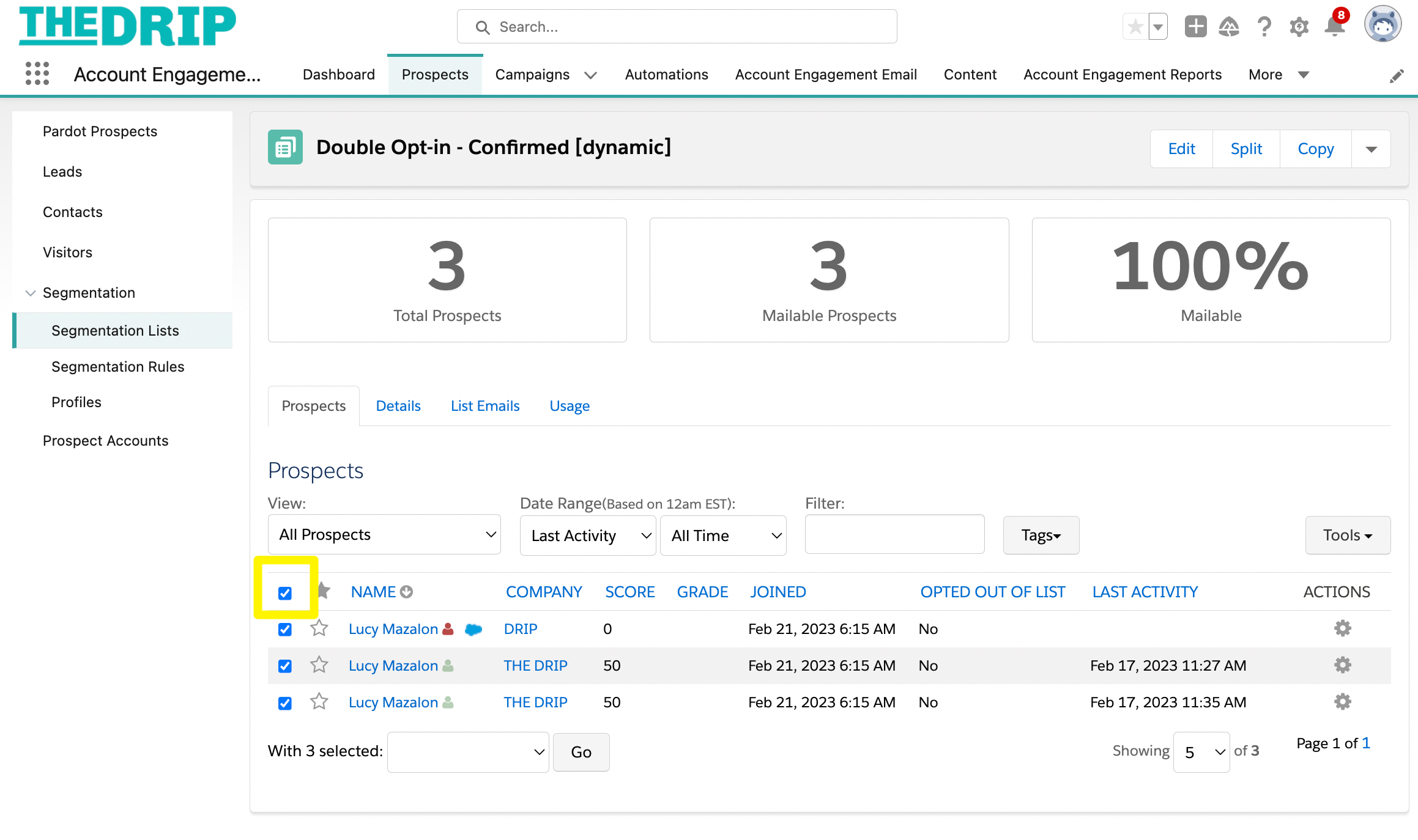 Pardot Dynamic Lists