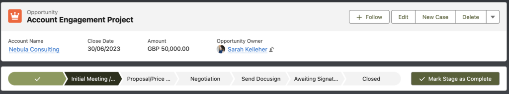 Screenshot of an Opportunity in Salesforce