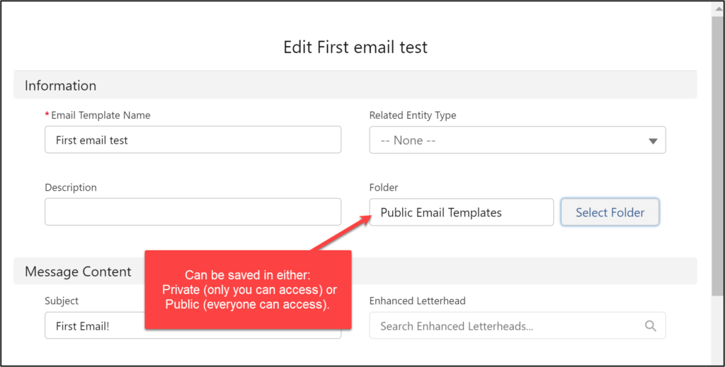 Account Engagement Email Template private or public folders