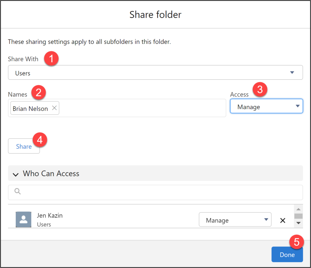 Account Engagement Email Template steps for sharing folders
